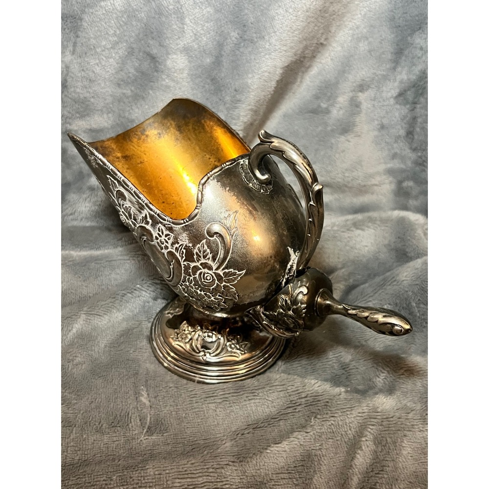 Raimond‎ Silverplate Sugar Scuttle Ladle Floral Embossed Gold Wash Interior